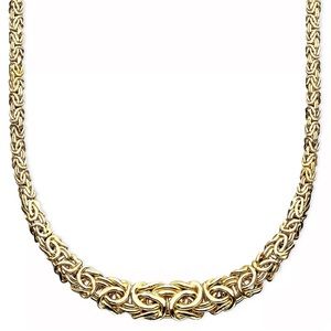 alian Heavy 14K Yellow Gold 6-10mm Graduated Byzantine Necklace - 17"   30g